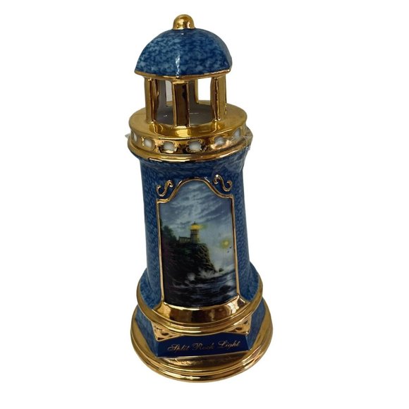 Thomas Kinkade 2004 Rock Lighthouse Battery Operated Light Ceramic Blue 8" - Picture 6 of 10